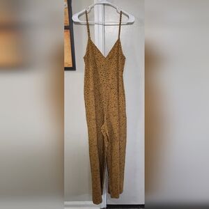 Spaghetti Strap Leopard-Print Jumpsuit in Mustard